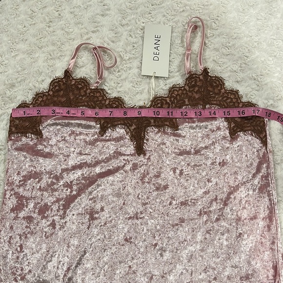 DEANE Pink Velvet Crop Top with Bronze Lace Detail Size Medium New with Tags. - Picture 6 of 7